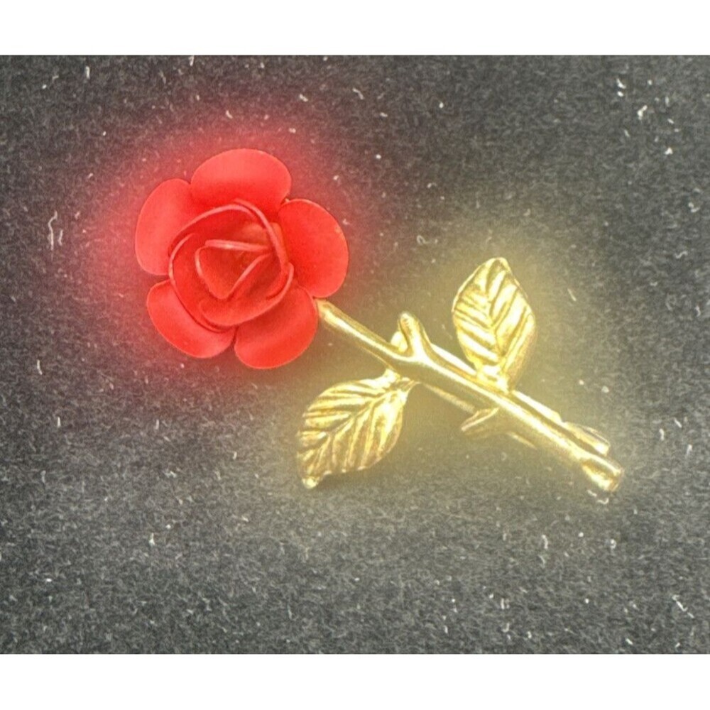 VTG‎ Gold Toned Red Rose Brooch Scarf Pin Jewelry Gift Love